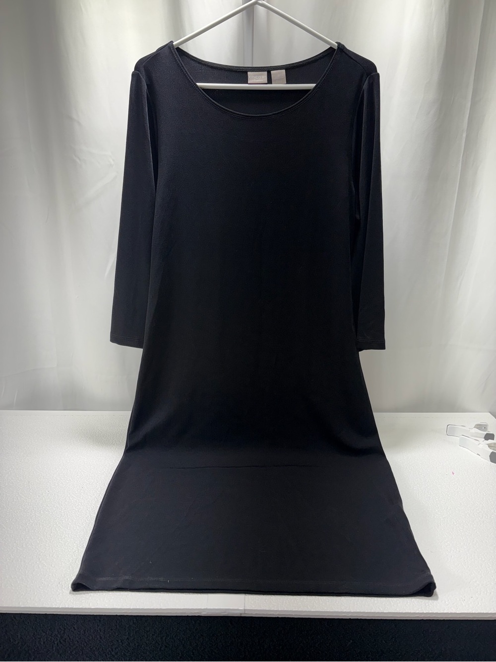 Chico's Black Scoop Neck Midi Dress with Three-Quarter Sleeves 4408